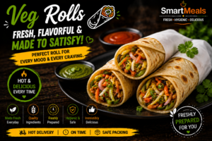 veg rolls poster with fresh flavor and delivery